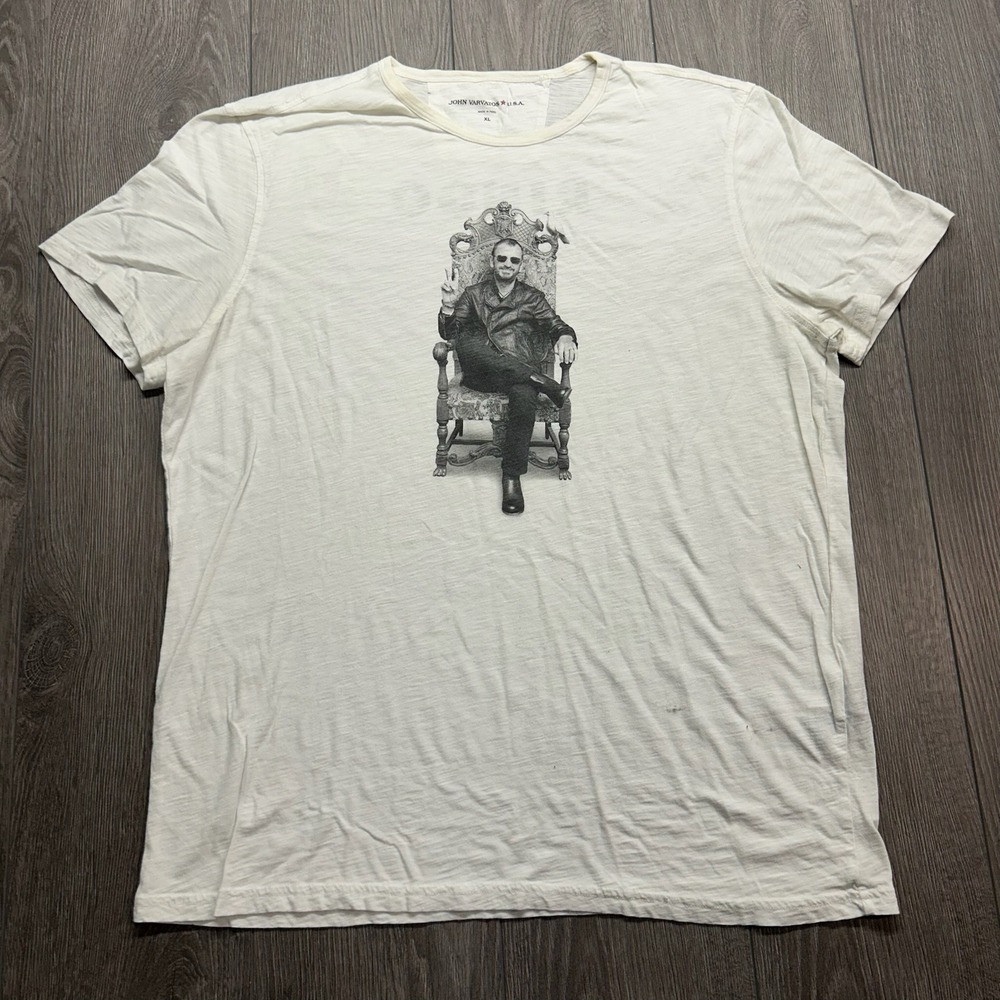 John Varvatos USA Ringo Starr Graphic T-Shirt XL Cream Slub Cotton Mens Tee